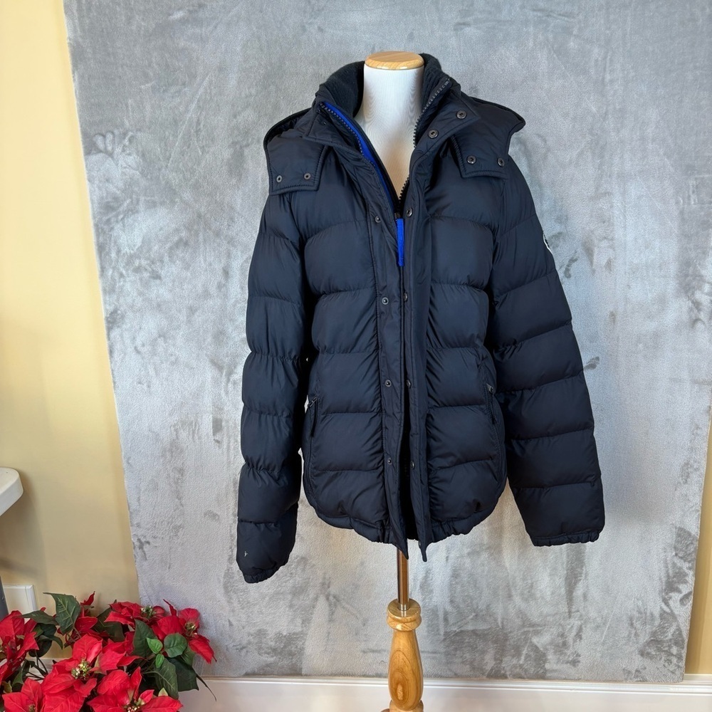 Abercrombie & Fitch Men’s Navy Hooded Puffer Jacket Fleece Lined Size L